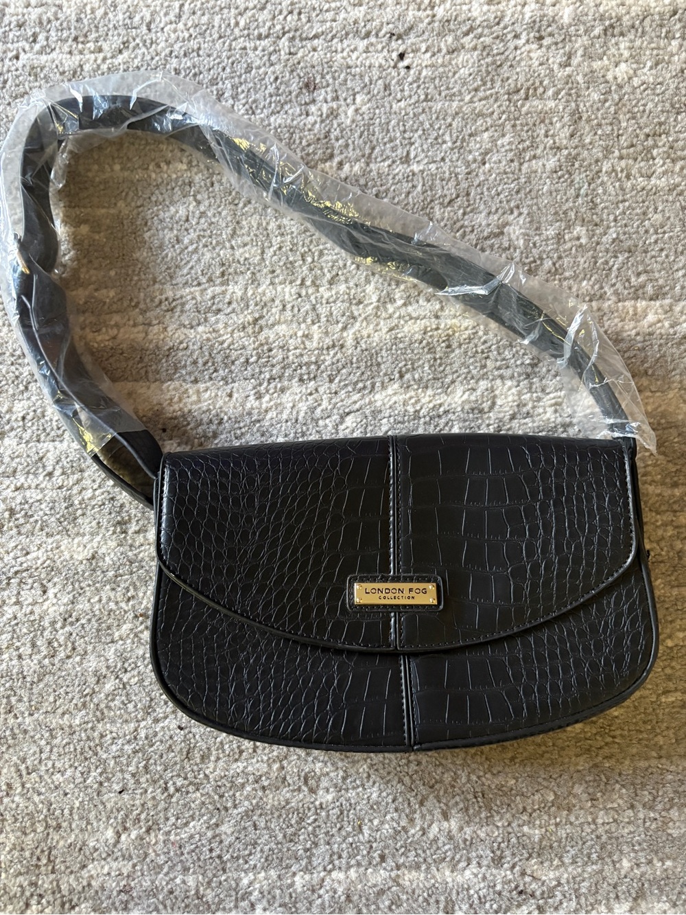 London Fog Black Croc-Embossed Crossbody Bag